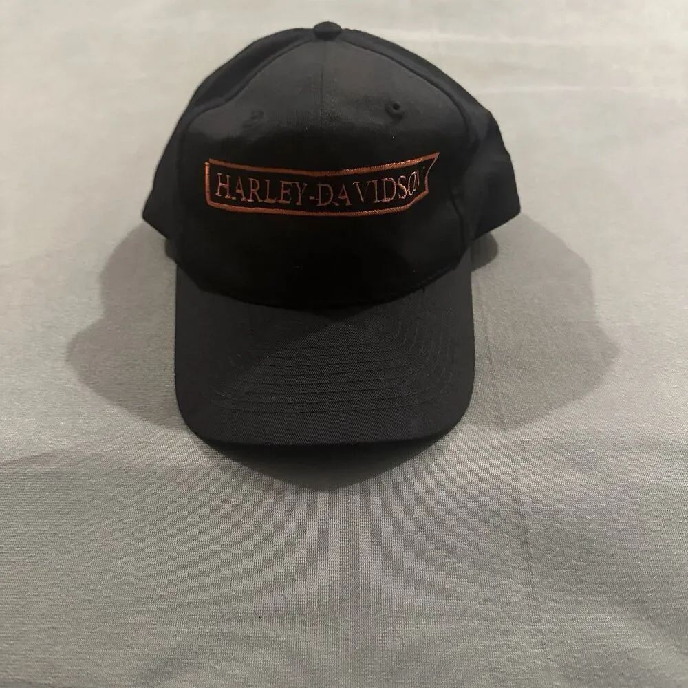 Vintage 90s Harley Davidson Hat Embroidery Spellout One Size Adjustable Black